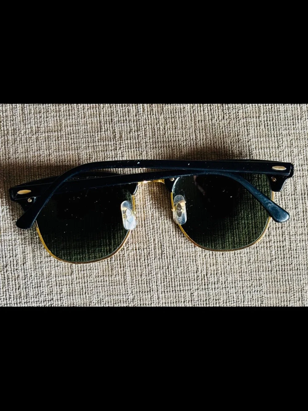 Ray-Ban Black & Gold Clubmaster Sunglasses with Dark Green Lenses